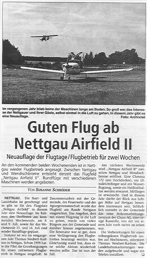 Nettgau, Airfield II zum Sommerfest 2000. Artikel von Susanne Schröder