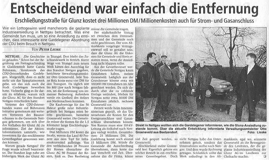 Nettgau, Information vor Ort über die Glunz-Ansiedlung. Artikel von Peter Lieske