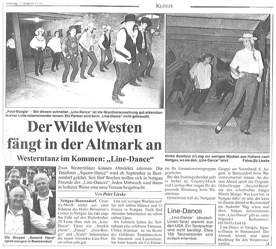 Der Wilde Westen fängt in der Altmark an. Line-Dance in Nettgau. Artikel von Peter Lieske