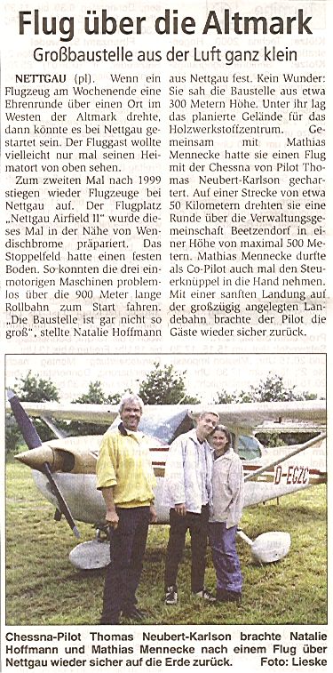Nettgau, Flug über die Altmark. Artikel von Peter Lieske