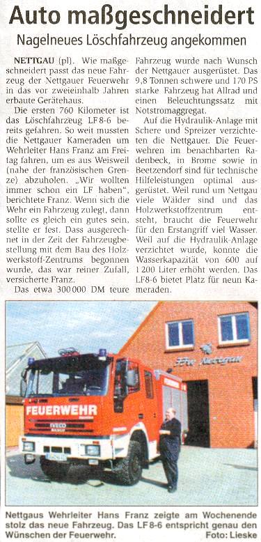 Nettgau, nagelneues Löschfahrzeug für den Wald- und Wieseneinsatz. Artikel von Peter Lieske