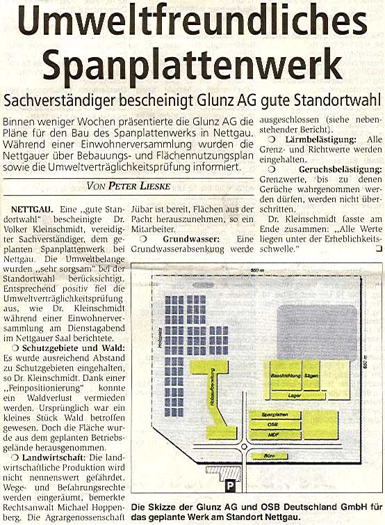 Nettgau, umweltfreundliches Spanplattenwerk. Artikel von Peter Lieske