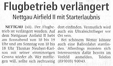 Nettgau, Airfield II mit Starterlaubnis. flugbetrieb verlängert.