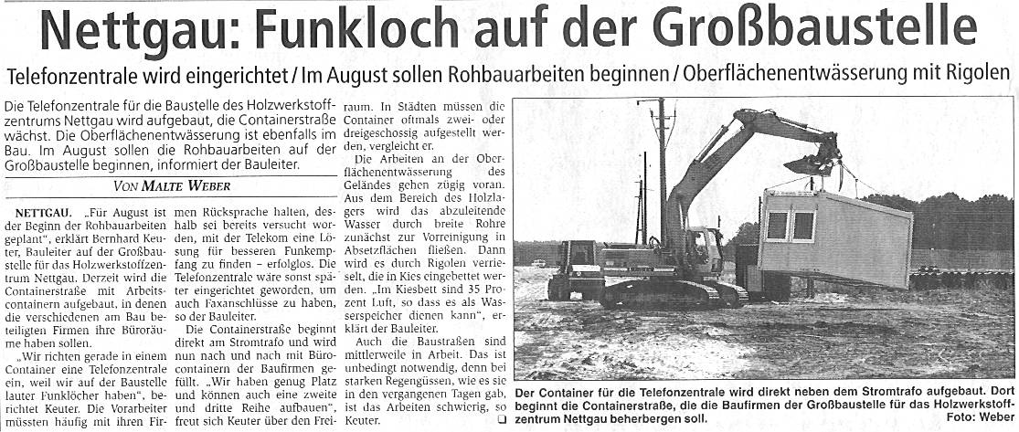 Nettgau, Funkloch auf der Großbaustelle wird geschlossen. Artikel von Malte Weber