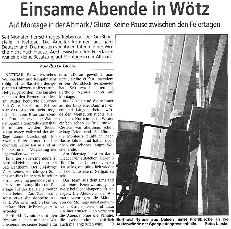 Einsame Abende in Wötz. Artikel von Peter Lieske