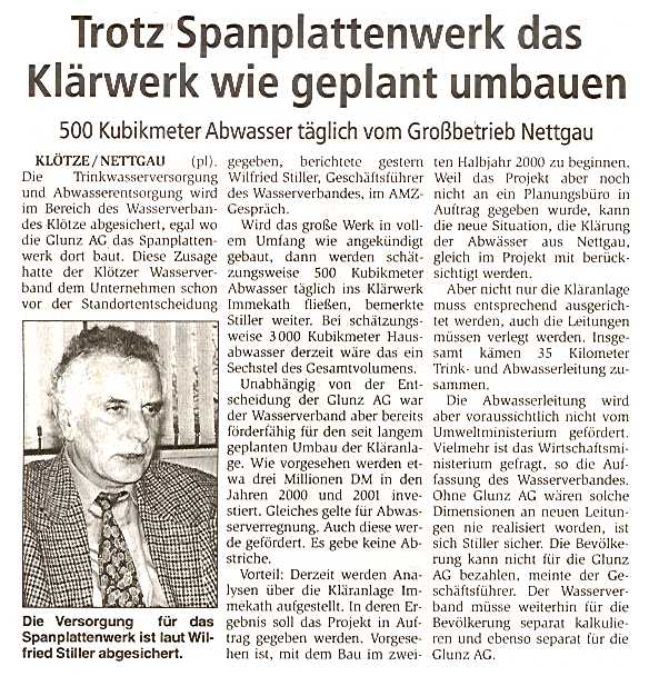 Nettgau, 500m³ Abwasser täglich vom Großbetrieb der Glunz AG. Artikel von Peter Lieske