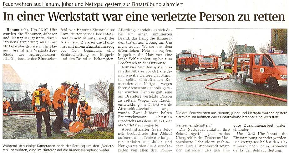 Hanum, Einsatzübung der Feuerwehren aus Nettgau, Jübar und Hanum
